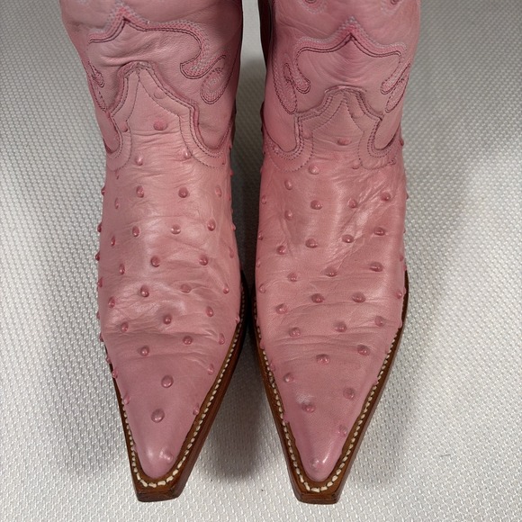 Los Altos Versace Square Toe Ostrich Pink Wide Cowboy Western Boots Size 5 - Picture 3 of 10